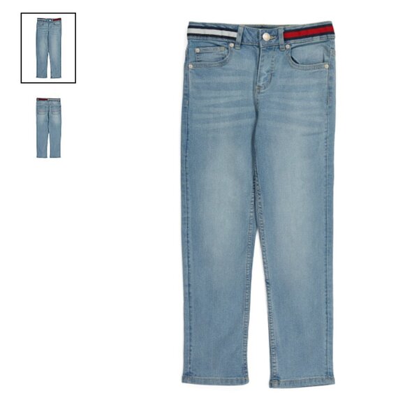 NEW Tommy Hilfiger sz 10 Girl Relaxed Straight Leg Jeans with Red White Blue - Picture 1 of 7
